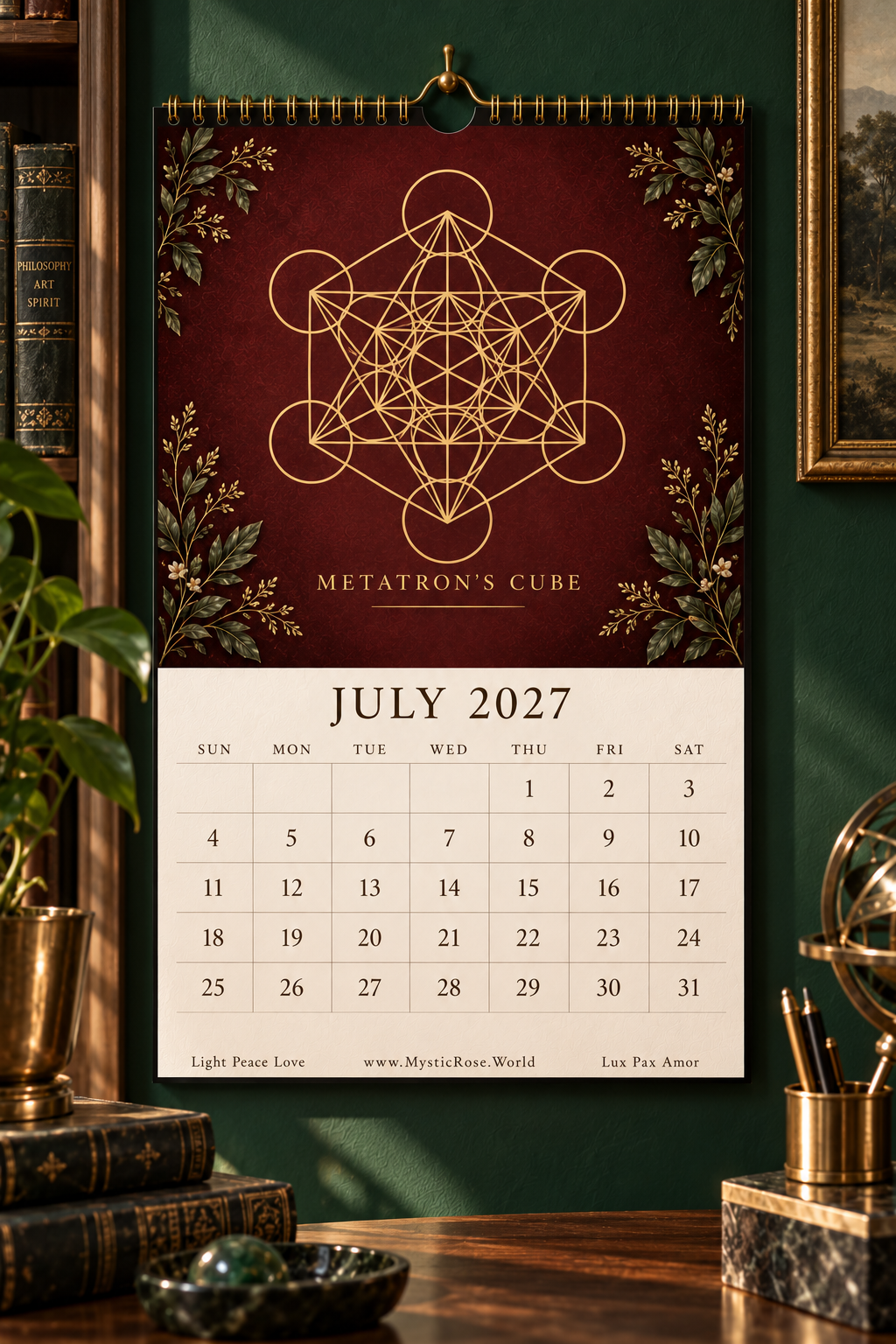 Sacred Geometry Wall Calendar 2027 — July — Metatron’s Cube