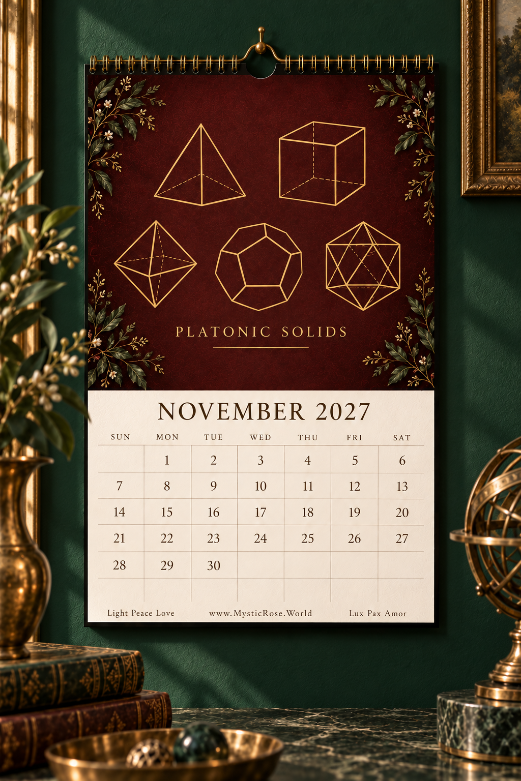 Sacred Geometry Wall Calendar 2027 — November — Platonic Solids