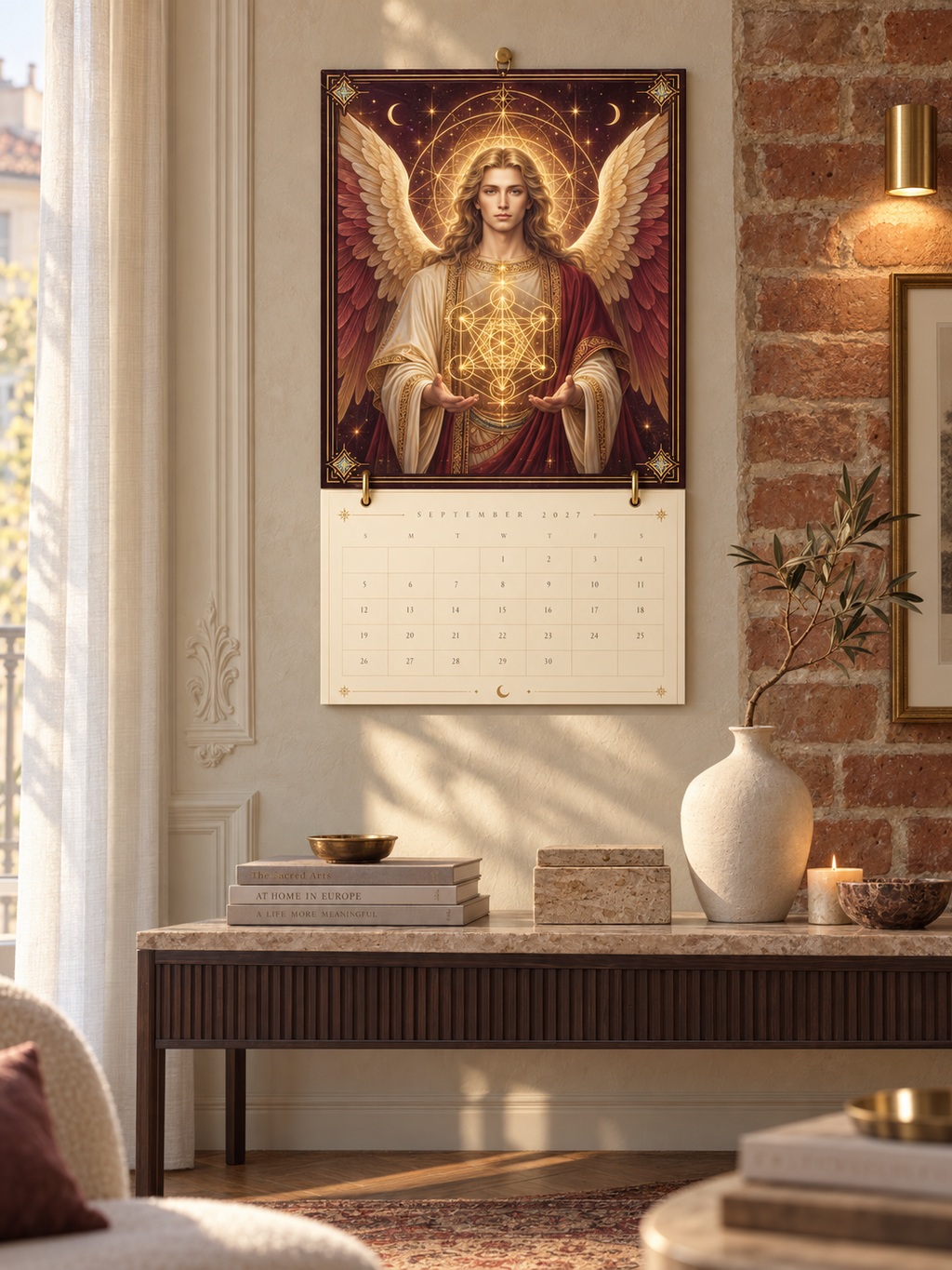 Metatron Calendar 2027 displayed as a wall calendar in an interior