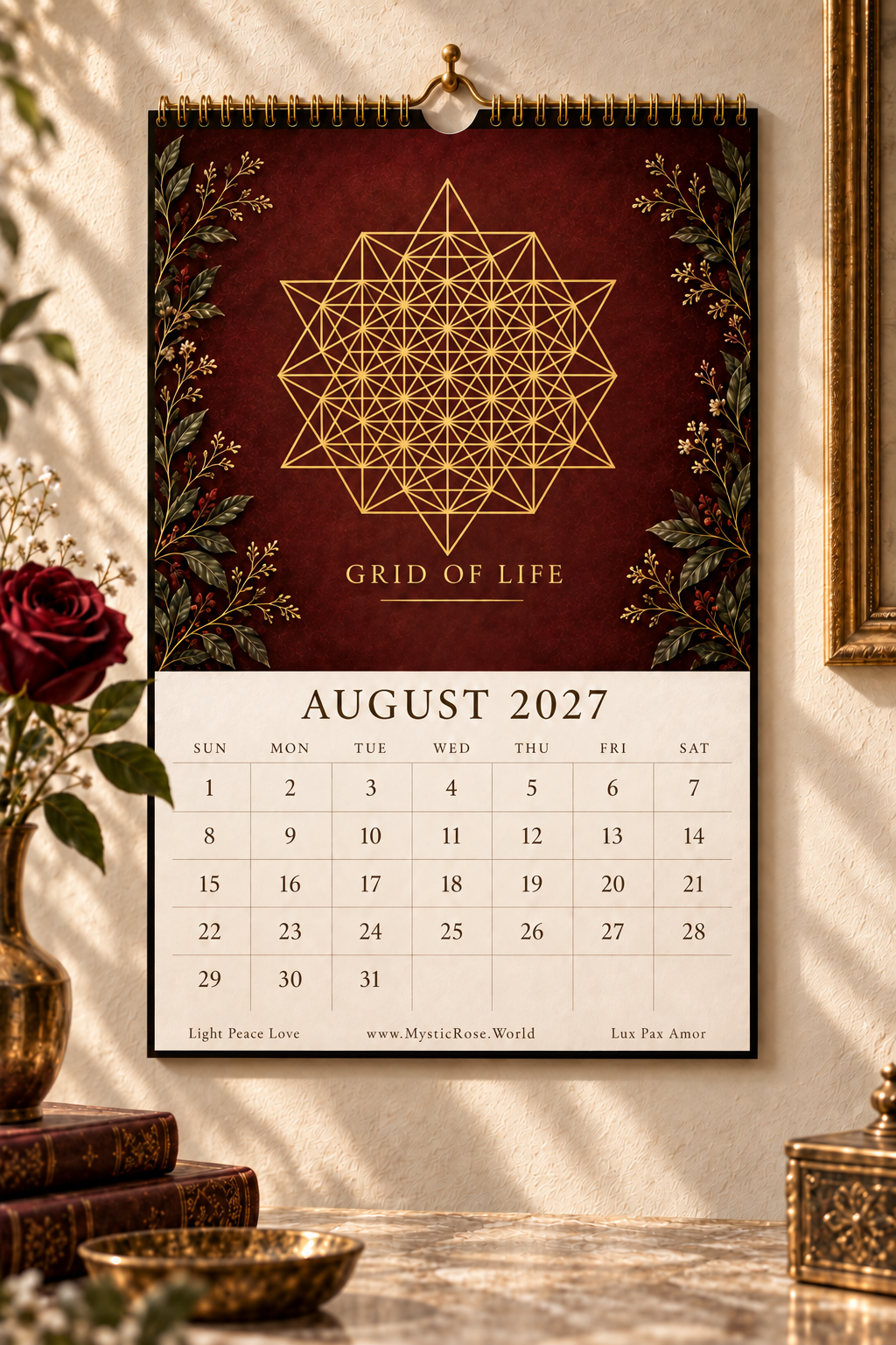 Sacred Geometry Wall Calendar 2027 — August — Grid of Life