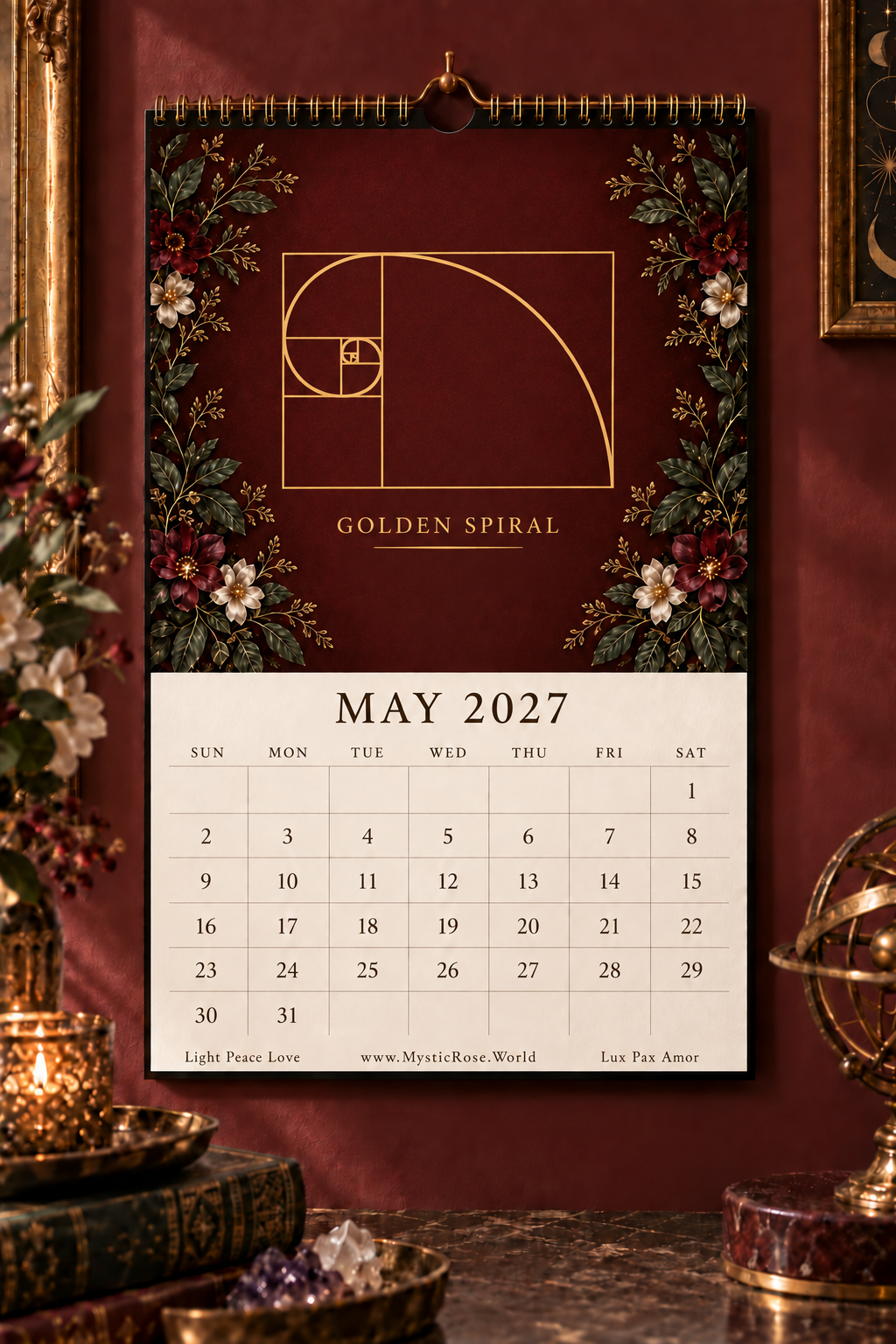 Sacred Geometry Wall Calendar 2027 — May — Golden Spiral